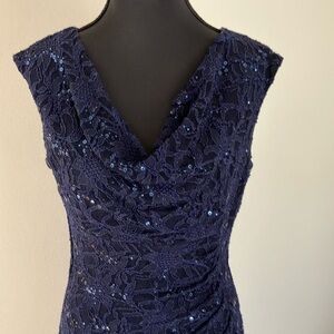 Lauren Ralph Lauren Blue V-Neck Sheath Cocktail Dress